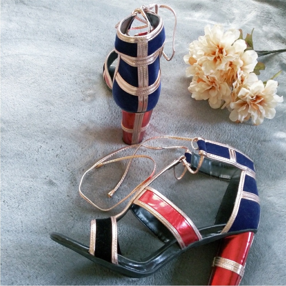 Chunky Open Toe Color Block Womens High Heels 10 - image 4